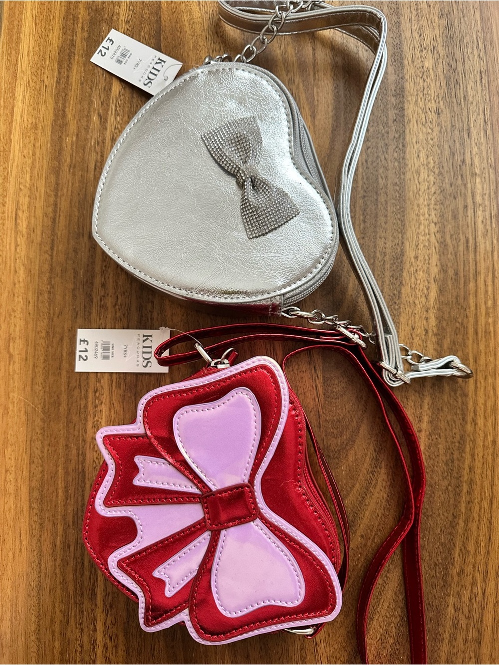 Silver Heart Crossbody Bag & Red-Pink Bow Kids Crossbody Set